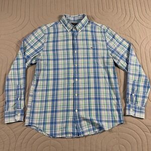 Vineyard Vines Slim Fit Whale Shirt Mens Medium Blue Plaid Cotton Long Sleeve